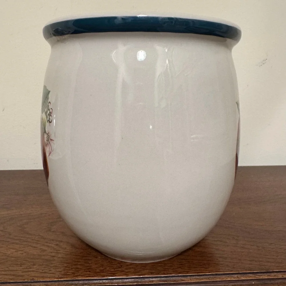 Vtg China Pearl 'Casuals' Apple Ceramic Utensil Holder Crock Farmhouse Kitchen